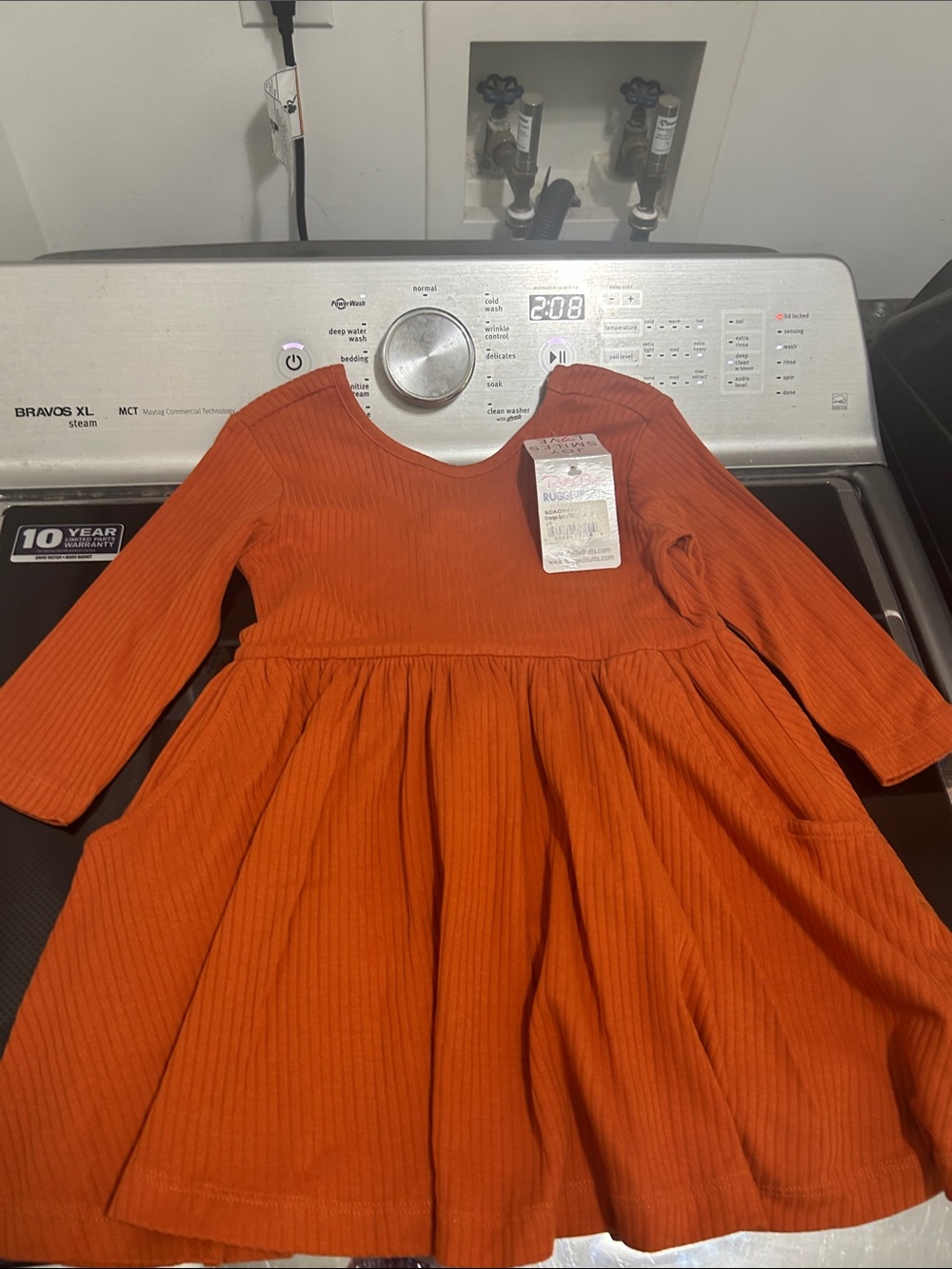 Girls 4T casual 100% cotton dress pockets bow new net orange spice ribbed twirl